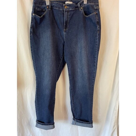 Woman Within Straight Leg Jeans Women Size 20W Dark Blue 5-Pocket Design Stretch - Picture 1 of 9